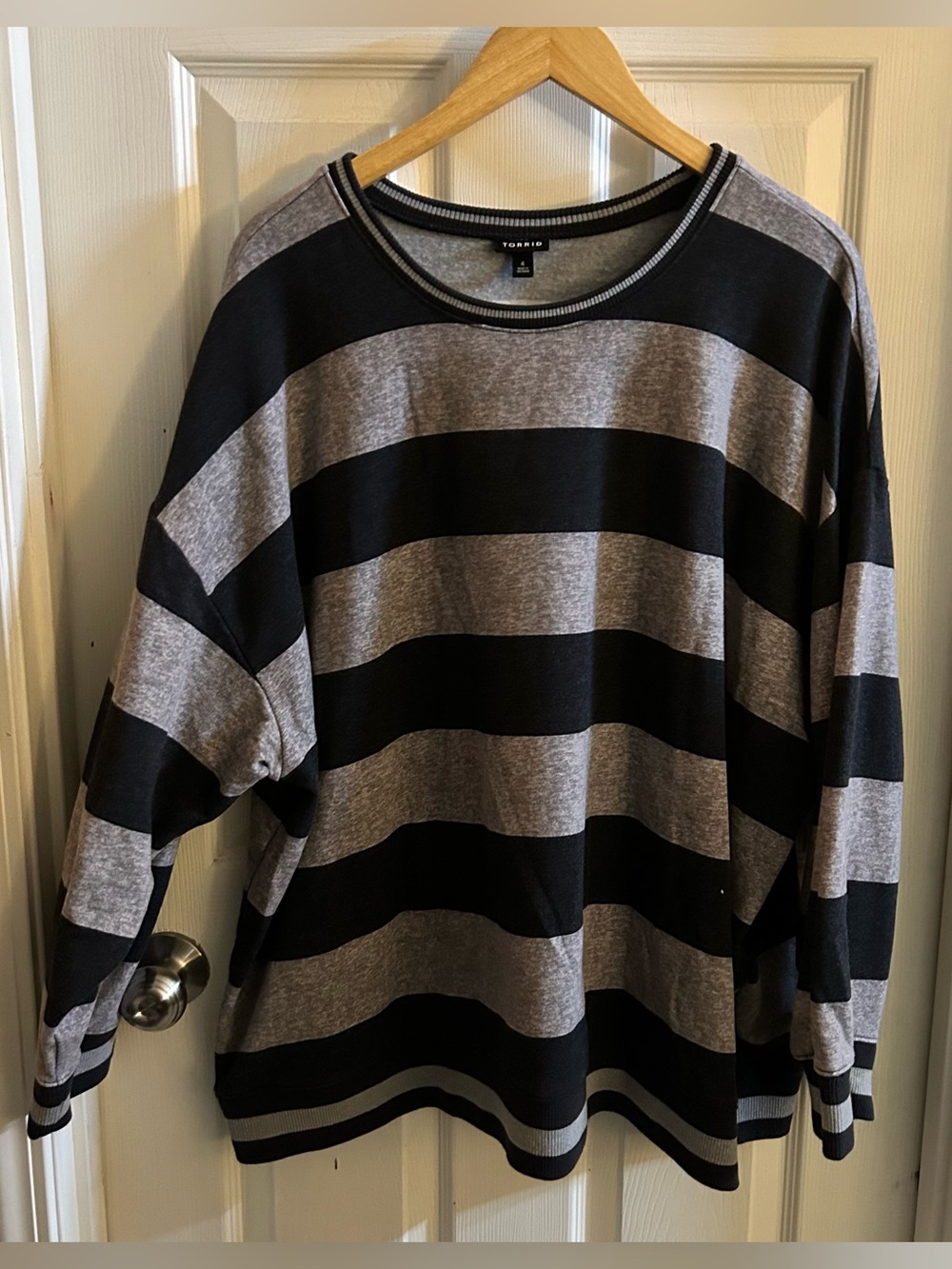 Torrid Black and Gray Wide-Stripe Crewneck Sweater
